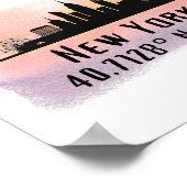 ニューヨークシティスカイライン緯度と経度 ポスター (角)