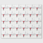 ニューヨークシティスカイライン赤い傘ラブカップル ラッピングペーパー (フラット)