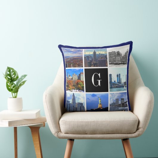 ニューヨークシティスカイライン8イメージフォトコラージュ クッション (椅子)