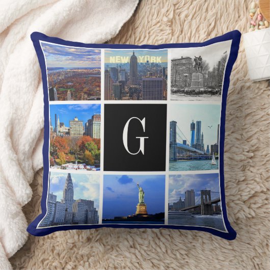 ニューヨークシティスカイライン8イメージフォトコラージュ クッション (ブランケット)