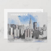 ニューヨークシティスカイライン – マンハッタンホリディトラベル シーズンポストカード (正面/裏面)