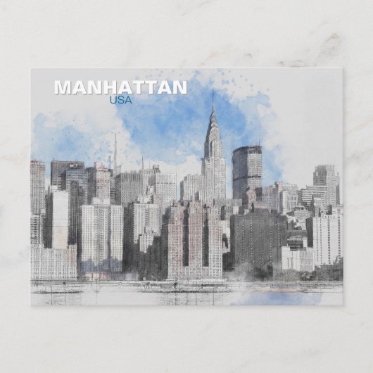 ニューヨークシティスカイライン – マンハッタンホリディトラベル シーズンポストカード (正面)