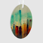 ニューヨークシティスカイライン – 水彩画 オーナメント (正面)