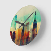 ニューヨークシティスカイライン – 水彩画 ラウンド壁時計 (傾斜)