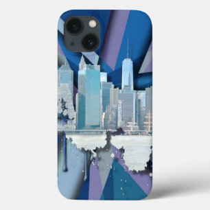 ニューヨークシティスカイライン 青の3D iPhone 13ケース