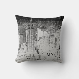 ニューヨークシティスカイライン NYC グレー&ブラック クッション