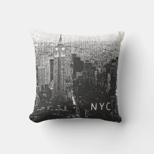 ニューヨークシティスカイライン NYC 白黒 クッション