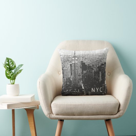 ニューヨークシティスカイライン | NYC |黒と白 クッション (椅子)