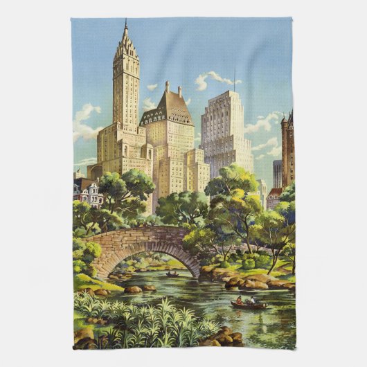 ニューヨークシティセントラルパークヴィンテージポスター キッチンタオル (縦)