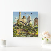 ニューヨークシティセントラルパークヴィンテージポスター スクエア壁時計 (ホーム)