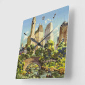 ニューヨークシティセントラルパークヴィンテージポスター スクエア壁時計 (傾斜)