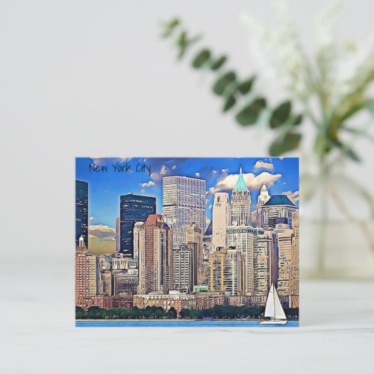 ニューヨークシティセーリングボート&建物はがき ポストカード (スタンド正面)