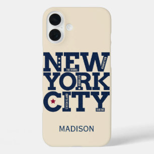 ニューヨークシティタイポグラフィ名前をカスタムする電話ケース iPhone 16 PLUSケース