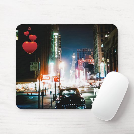ニューヨークシティタイムズスクエア1950年ネオンナイト写真 マウスパッド (マウス)