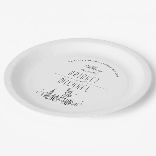 ニューヨークシティデコスカイライン | 結婚イベント ペーパープレート (アングル)