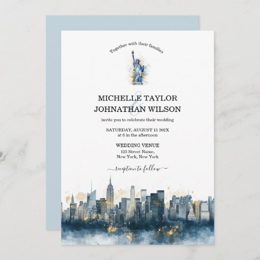 ニューヨークシティデスティネーションウェディングウォーターカラー 招待状 (正面/裏面)