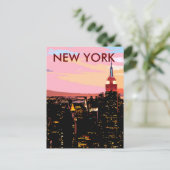 ニューヨークシティナイトビュー絵を描ヴィンテージはがき ポストカード (スタンド正面)