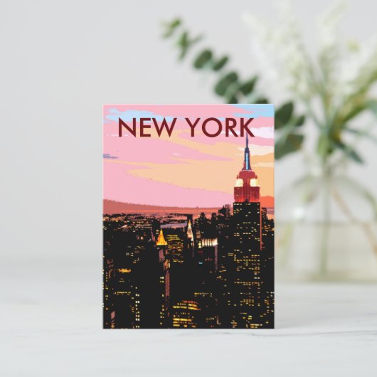 ニューヨークシティナイトビュー絵を描ヴィンテージはがき ポストカード (スタンド正面)