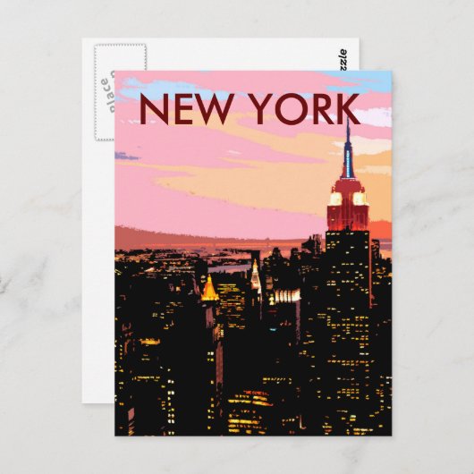ニューヨークシティナイトビュー絵を描ヴィンテージはがき ポストカード (正面/裏面)