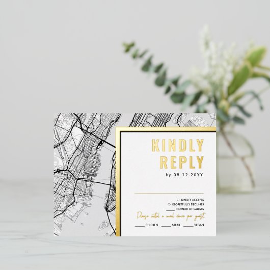 ニューヨークシティニューヨークラブロケーター | RSVP返信 箔招待状ポストカード (立ち正面)
