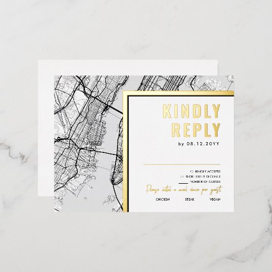 ニューヨークシティニューヨークラブロケーター | RSVP返信 箔招待状ポストカード (正面/裏面)