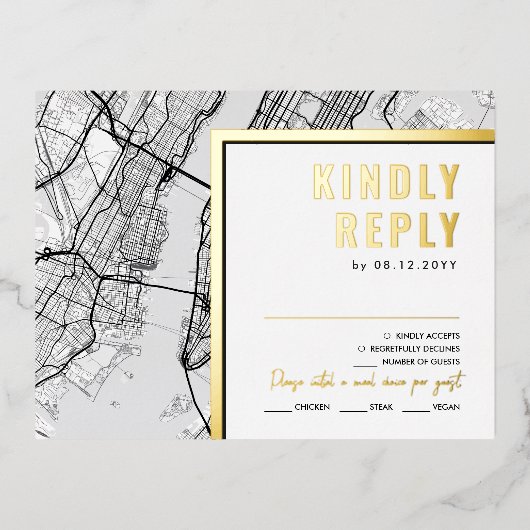 ニューヨークシティニューヨークラブロケーター | RSVP返信 箔招待状ポストカード (正面)