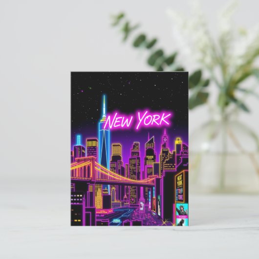 ニューヨークシティネオンレトロ – 未来的な旅行 ポストカード (スタンド正面)