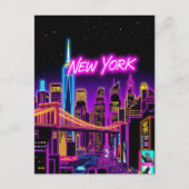 ニューヨークシティネオンレトロ – 未来的な旅行 ポストカード (正面)