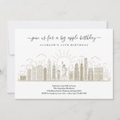 ニューヨークシティビッグ誕生日アップルパーティー金ゴールド 招待状 (正面)