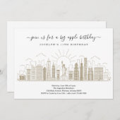 ニューヨークシティビッグ誕生日アップルパーティー金ゴールド 招待状 (正面/裏面)