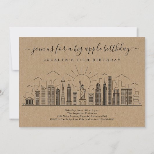 ニューヨークシティビッグ誕生日アップルパーティー 招待状 (正面)