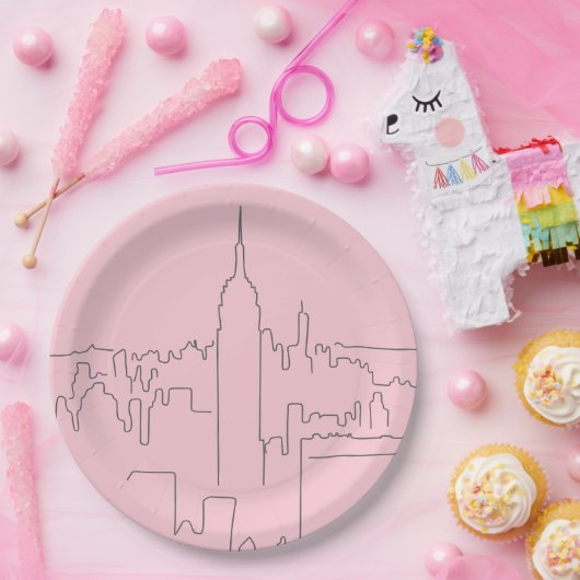ニューヨークシティピンクミニマル線 ペーパープレート (パーティー)