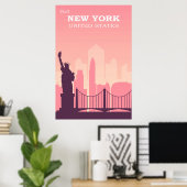 ニューヨークシティピンクヴィンテージトラベル ポスター (ホームオフィス)