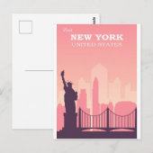ニューヨークシティピンクヴィンテージ旅行はがき ポストカード (正面/裏面)
