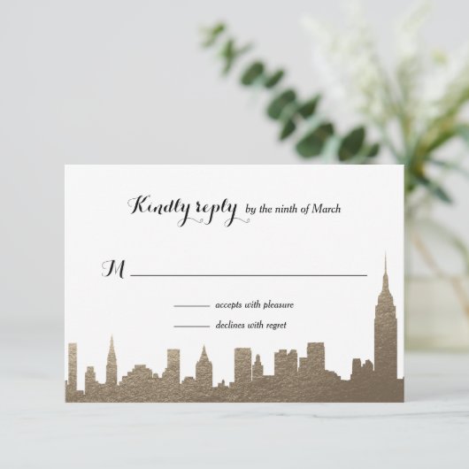 ニューヨークシティフェイク金ゴールドRSVPカード 出欠カード (スタンド正面)