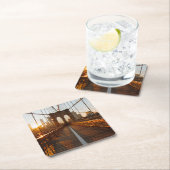 ニューヨークシティブルックリンブリッジサンライズ スクエアペーパーコースター (インサイチュ)