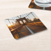 ニューヨークシティブルックリンブリッジサンライズ スクエアペーパーコースター (アングル)