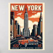 ニューヨークシティブルックリンブリッジヴィンテージクラシック車 ポスター (正面)