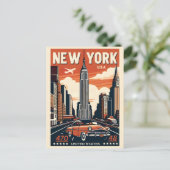 ニューヨークシティブルックリンブリッジヴィンテージクラシック車 ポストカード (スタンド正面)