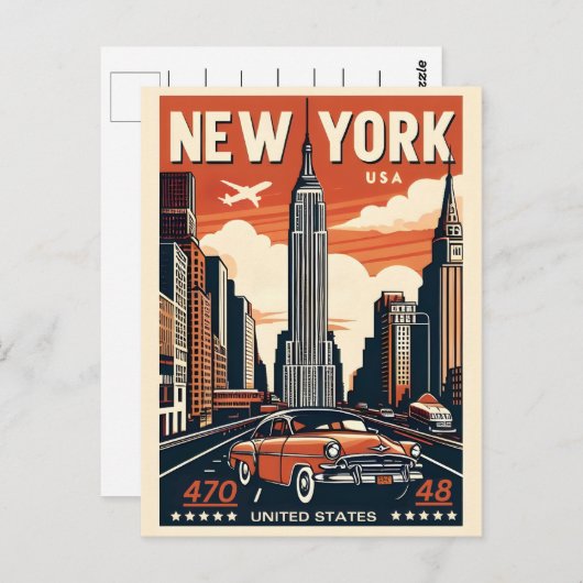 ニューヨークシティブルックリンブリッジヴィンテージクラシック車 ポストカード (正面/裏面)