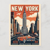 ニューヨークシティブルックリンブリッジヴィンテージクラシック車 ポストカード (正面)