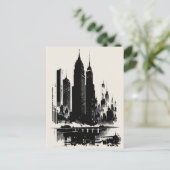 ニューヨークシティポストカードアートスタイルヴィンテージ建物 ポストカード (スタンド正面)