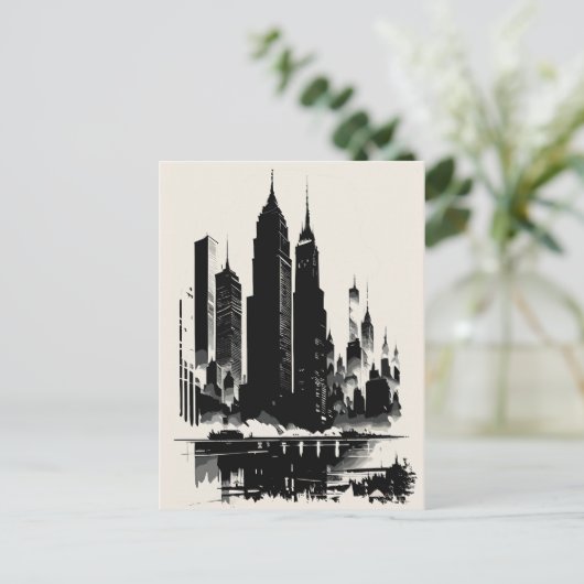 ニューヨークシティポストカードアートスタイルヴィンテージ建物 ポストカード (スタンド正面)