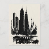 ニューヨークシティポストカードアートスタイルヴィンテージ建物 ポストカード (正面)