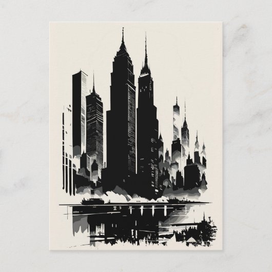 ニューヨークシティポストカードアートスタイルヴィンテージ建物 ポストカード (正面)