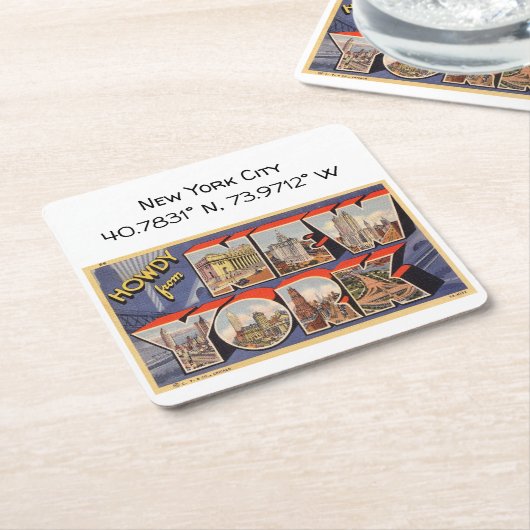 ニューヨークシティマップ座標ヴィンテージスタイル スクエアペーパーコースター (アングル)