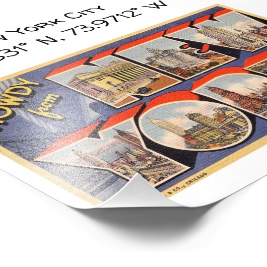 ニューヨークシティマップ座標ヴィンテージスタイル フォトプリント            (角)