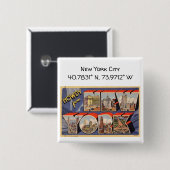 ニューヨークシティマップ座標ヴィンテージスタイル 缶バッジ (正面&裏面)