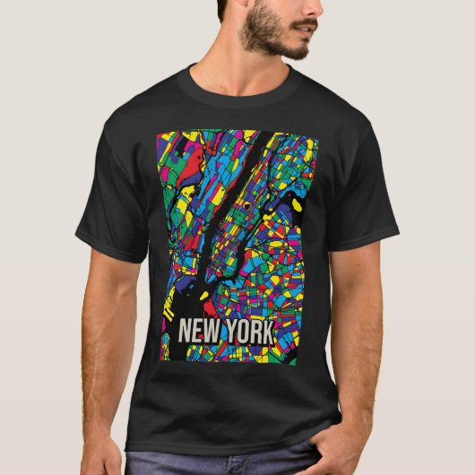 ニューヨークシティマップ – カラフル抽象芸術アートプリント Tシャツ (正面)