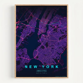 ニューヨークシティマップ NYCネオンウォールアートポスターギフト ポスター